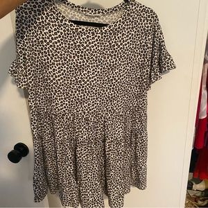 Cute oversized brown and white animal print top